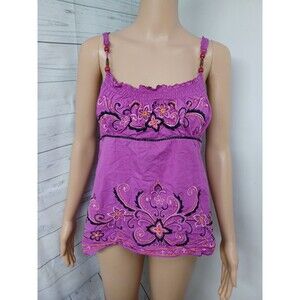 Panhandle Slim Top Girl Floral Embroidered Purple Spaghetti Straps Tank Top L